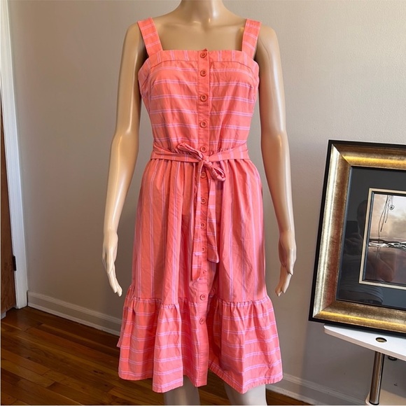 Gal Meets Glam Ariel Pink Stripe Button Front Tie Waist Short Dress Size US 4 - Picture 1 of 14